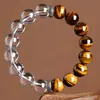 Pulsera de Cristal Patrón Rayo Piedra Ojo de Tigre Amarillo, Pulsera de Cristal Blanco Potenciadora de Fortuna, Estilo Unisex, Mayoreo