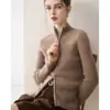 Cárdigan de Terciopelo de Cien Colores con Cuello Alto 100% Cachemira Pura Suéter de Punto para Mujer Prendas de Abrigo Diseño de Media Cremallera Atuendo de Principios de Otoño