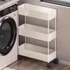Estante para Lavadora Hueco Lateral de Balcón Gabinete de Almacenamiento Deslizante Tocador Detergente para Ropa Cesta Lateral Estrecha Capa de Almacenamiento