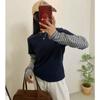 Camiseta de Manga Larga Rayada Falsa de Dos Piezas Estilo Coreano para Mujer 2025 Otoño Nuevo Estilo Ins Moda para Reducir la Edad Camiseta Base Versátil