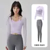 Conjunto de Duas Peças de Tops de Renda, Coletes de Manga Longa, Treinamento Profissional de Pilates, Roupas de Yoga com Bojos, Roupa Esportiva Feminina para Academia