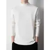 Suéter de punto de cuello alto medio para otoño e invierno para hombre, jersey, corte ajustado, estilo coreano, ropa básica lisa de moda casual para jóvenes