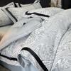 Juego de Cama de Cuatro Piezas Jacquard de Seda de Hielo Estilo Europeo Verano Sencillo Sábana Cubre Edredón Lujo Ligero Alta Gama Cama para Dormir Desnudo