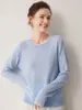 Suéter de cashmere simples 100% puro com blocos de cor, gola redonda, para mulheres, blusa de base de tricô de manga comprida, versátil e que afina