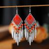 Pendientes Étnicos Colgantes de Plumas con Perlas de Diamante Transfronterizos Europeos y Americanos Red de Atrapasueños Pendientes de Borla con Cascabeles de Viento