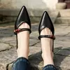 Nuevos zapatos Mary Jane con cuentas de estilo chino para mujer, planos de punta fina y poco profundos, estilo delicado, versátiles para ir al trabajo, zapatos de abuela
