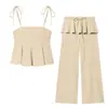 Comércio Exterior Transfronteiriço Moda Feminina 2026 Moda Europeia e Americana Saia Curta com Barra Estilo Top Cropped de Amarração no Pescoço + Conjunto de Calças Longas com Toque de Luxo Estilo Ins