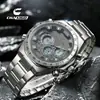 Relógio de Pulso Esportivo Eletrônico Masculino com Duplo Display Multifuncional Luminoso Caixa de Liga Leve Design de Três Olhos Relógio de Pulso de Quartzo para Comércio Exterior