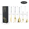 Venta al por mayor de fabricantes Juego de cubertería occidental de acero inoxidable Práctico cuchillo para bistec, tenedor, juego de cucharas de postre Caja de regalo de 5 piezas Vajilla