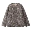 Comércio exterior atacado inverno 2024 novo gola redonda zíper grade de diamante algodão quente bolso grande casaco de algodão leve