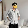 Camisa de Rayas Tie-Dye Color Café Estilo Old Money para Hombre, Camisa de Manga Larga Texturizada para Otoño, Top Exterior Estilo Casual Relajado