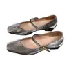 Zapatos planos de ballet de cuero genuino estilo vintage francés con textura de piel de oveja para mujer, con hebilla, tacón grueso espectacular, punta cuadrada, Mary Janes de punta cuadrada