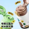 Nueva Taza Termo Infantil de Acero Inoxidable Doble Bebida Dibujos Animados, Vaso de Agua Portátil con Popote para Estudiantes, Taza de Viaje de Dibujos Animados con Correa