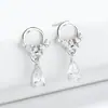 Brincos de tarracha em prata de lei s925 com círculo vazado e zircônia femininos estilo ins banhados a ouro 18K brincos de gota brincos redondos para afinar o rosto