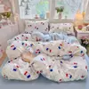 Juego de ropa de cama fresco y sencillo para dormitorio, agradable para la piel y suave, gasa abullonada, juego minimalista de cuatro piezas