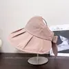 Visera de Color Sólido con Lazo de Moda para Mujer, Sombrero Solar Casual Versátil de Verano, Sombrero de Tela Plegable con Protección Solar