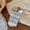 Calcetines de Algodón Transpirables de Moda de Longitud Media hasta la Pantorrilla con Estampado Floral y Lazo Coreano Versátil de Punto Fino para Mujer Songmu Diseñador Otoño e Invierno