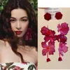 Brincos Florais de Alto Padrão Cor Vermelho Ancola Estilo Zhong Chuxi, Brincos de Praia Exagerados, Tarraxas, Novo Modelo Feminino 2025