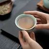 Xícara de Chá Cerâmica Azul e Verde Dinastia Tang e Song com Boca Redonda, Conjunto de Chá Kung Fu, Xícara Cerâmica Doméstica para Degustação de Chá Pu'Er, Xícara Individual