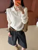 Diseño Nuevo Primavera y Otoño Rayas Verticales Perforadas Cuello Polo Tejido de Punto para Mujer Manga Larga Temperamento Adelgazante Versátil Top