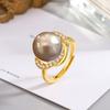 [Fábrica] Anillo de Apertura Ajustable con Perlas Doradas Tuhao Blanco Morado Demonio Amarillo Zirconia Perla de Imitación para Mujer