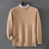 Suéter de cachemira pura 2026 otoño e invierno nuevo para hombre, cuello semialto, camiseta básica, suéter liso holgado informal de negocios para mediana edad