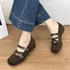 Versátiles zapatos Mary Jane vintage de otoño para mujer, zapatos planos poco profundos de una sola pieza, elegante modelo nuevo 2026 con doble hebilla de tela