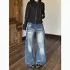 Pantalones de Pierna Ancha Lavados Retro Americanos Desgastados Sueltos con Perlas Streetwear Cleanfit de Largo Hasta el Suelo Modernos
