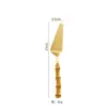 Mango de Bambú Acero Inoxidable Cuchillo Espátula para Pastel Lujo Ligero Dorado Cumpleaños Boda Cuchillo para Pastel Espátula para Pizza Herramienta de Corte para Hornear