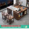 Juego de Mesa y Sillas de Té para Balcón, Nuevo Juego de Mesa de Té de Madera Maciza Estilo Chino, Estación Integrada Pequeña para Preparar Té en la Sala de Estar del Hogar
