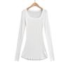 Ap25083-25 Primavera Nuevo Estilo Europeo y Americano Sexy Sexy Escote Bajo Grande en U Ligeramente Transparente Camiseta de Manga Larga Ajustada