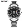 Reloj de Cuarzo Sanda Transmisión en Vivo Popular Cronógrafo de Seis Manecillas Casual de Moda para Hombre Fase Lunar Luminoso Correa de Acero Sólido Reloj de Cuarzo