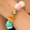 Pulsera cuadrada de acrílico con degradado macaron estilo INS, pulsera de resina con patrón de mármol vintage y cuentas doradas, venta al por mayor de joyería