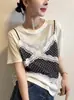 Camiseta de Manga Corta Empalmada Falsa de Dos Piezas con Diseño Nuevo Verano 2026 para Mujer Estilo Francés de Lunares Top Versátil A12715