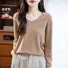 Suéter de punto de alta gama para otoño e invierno, de cuello en V, sin costuras, de ajuste holgado, talla grande, estilo coreano, capa base