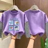 Camiseta de manga larga de algodón puro para niños, camiseta básica casual a rayas de moda para niños de principios de otoño, nueva prenda superior para niños