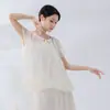 Top de Danza Clásica para Niña Cuello Redondo con Cordones Dobladillo de Botón Mangas Acampanadas Nuevo Chino Holgado Fluido Ropa de Práctica de Danza China