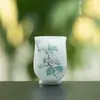 Taza de Té Floral Pintada a Mano de Arcilla de Jade Blanco, Taza Maestra de Cerámica, Taza de Aromas de Porcelana Blanca de Dehua, Juego de Té Kung Fu para el Hogar