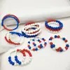 Brincos de acrílico com contas para o Dia da Independência Americana, conjunto de pulseiras vermelho, branco e azul, acessórios festivos para homens e mulheres