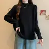 Suéter Básico Feminino Plus Size de Gola Alta Meia-Boca Grosso Estiloso para Outono e Inverno, Caimento Solto, Malha Fina Emagrecedora
