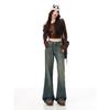 Jeans Americano Retrô de Cintura Média-Alta Flare para Mulheres, Calças Slimming de Comprimento Total para Outono e Inverno & Comprimento Estendido
