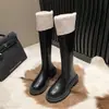 Botas Largas de Cuero con Superficie de Algodón Forradas con Vuelta Estilo Coreano para Mujer 2026 Nuevo Llegado de Invierno Botas de Nieve con Forro de Terciopelo y Piel Botas Altas de Algodón