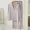 Pijamas Jacquard de Seda de Hielo de Alta Gama Personalizados para Mujer, Conjunto de Ropa de Dormir Ins de Color Sólido de Manga Larga con Encaje para Primavera y Verano