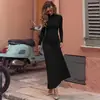 Comércio Exterior Europeu e Americano Amazon outono vestido longo feminino cor sólida manga longa cauda de peixe, vestido elegante justo franzido