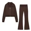 Moda europea y americana transfronteriza para mujer, bestseller de AliExpress: Conjunto elegante de chaqueta polar con cremallera de manga larga y pantalones para principios de otoño