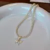 Colar Borboleta de Madrepérola Shijia para Mulheres, Estilo Elegante de Celebridade da Internet, Gargantilha Banhada a Ouro Real, Corrente Leve de Luxo para Clavícula com Pérolas