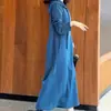 Vestido Sudadera Azul con Capucha para Mujer, Estilo Commuter Otoño e Invierno, Elegante y Rejuvenecedor, con Bolsillos, Cintura Suelta, Vestido Largo de Corte A Delgado