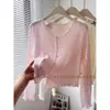 Cárdigan de Punto Fino de Bambú y Lino para Mujer Primavera/Verano 2025 Estilo Delgado con Vestido Camisola de Cuello en V con Lazo y Chal