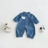 Mono de Mezclilla con Estampado de Cachorro de Dibujos Animados Lindo Dianxi para Bebés y Niños Pequeños, Mono Largo Nuevo Estilo Otoño para Bebé