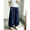 Pantalones Casuales Versátiles de Algodón Lavado Elásticos de Cintura No Elásticos para Mujer, Estilo Nuevo Verano 2026, Pantalones Culotte de Linterna